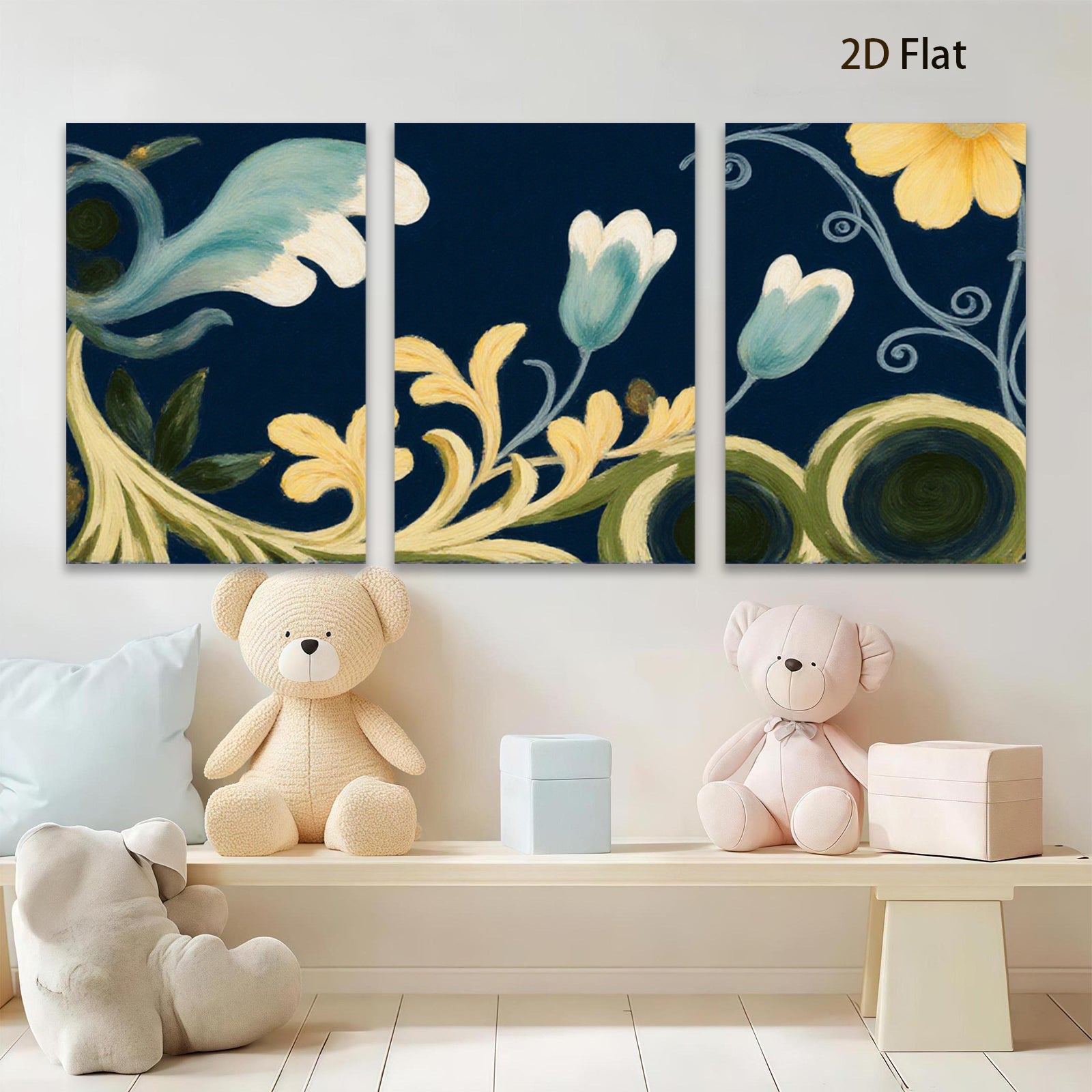 2D flat 1pc botanical floral scroll design artwork for living room bedroom gallery wall decor farmhouse style modern minimalist