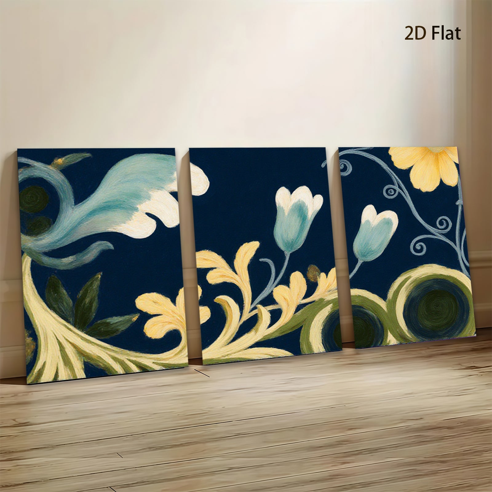 2D flat 1pc botanical floral scroll design artwork for living room bedroom gallery wall decor farmhouse style modern minimalist
