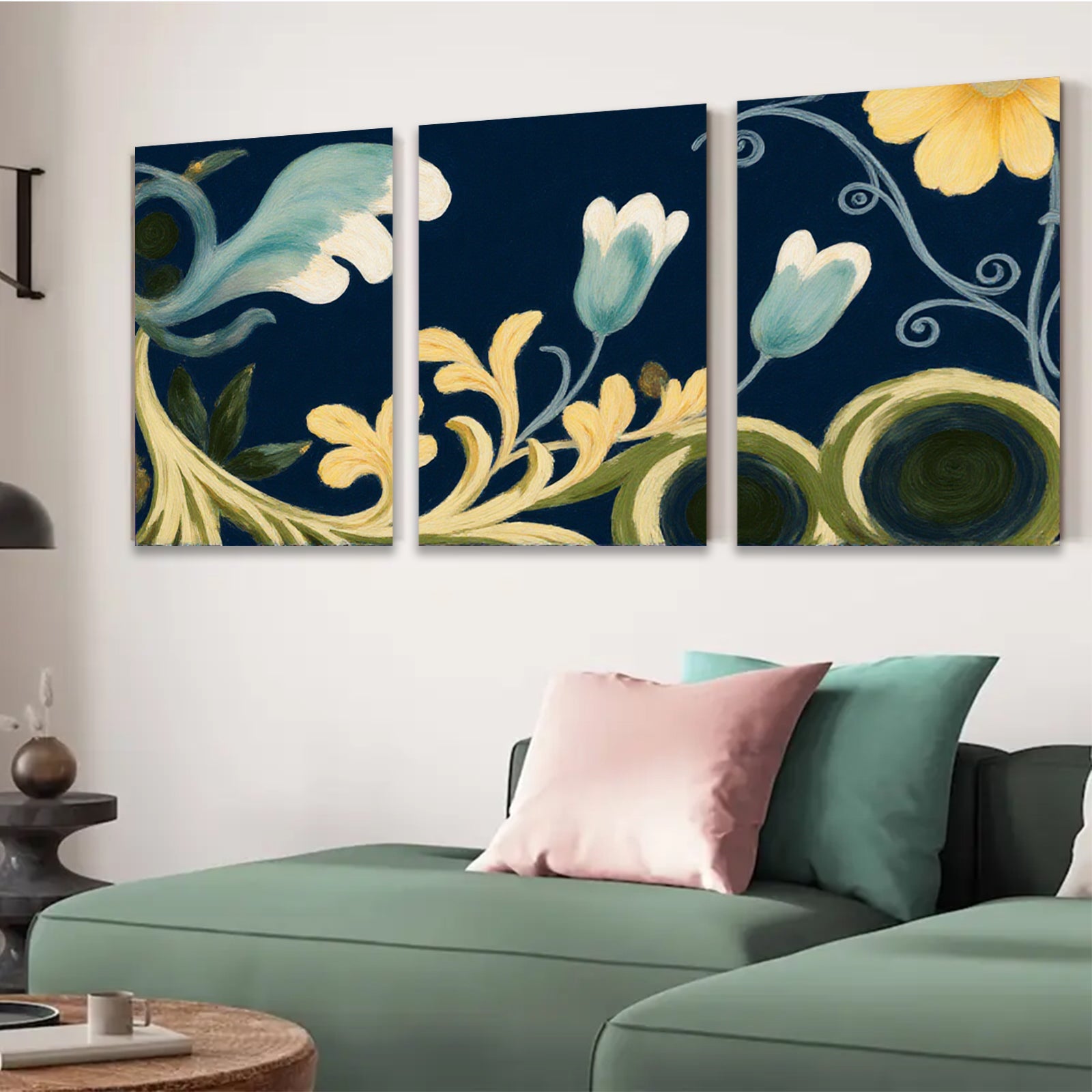 2D flat 1pc botanical floral scroll design artwork for living room bedroom gallery wall decor farmhouse style modern minimalist