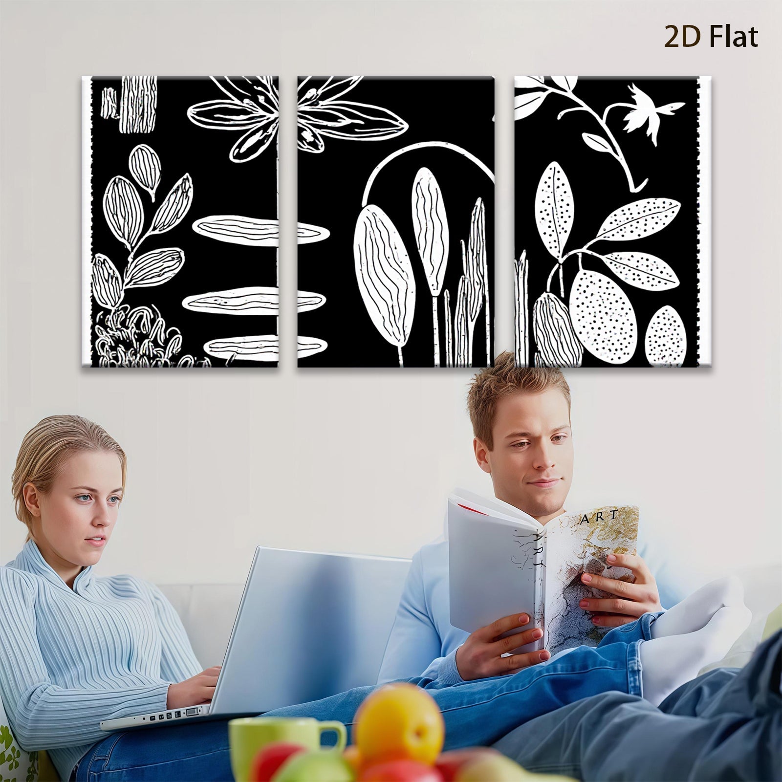 2D flat 1pc botanical floral sketch wall art print minimalist nature decor living room bedroom gallery wrapped canvas modern farmhouse style