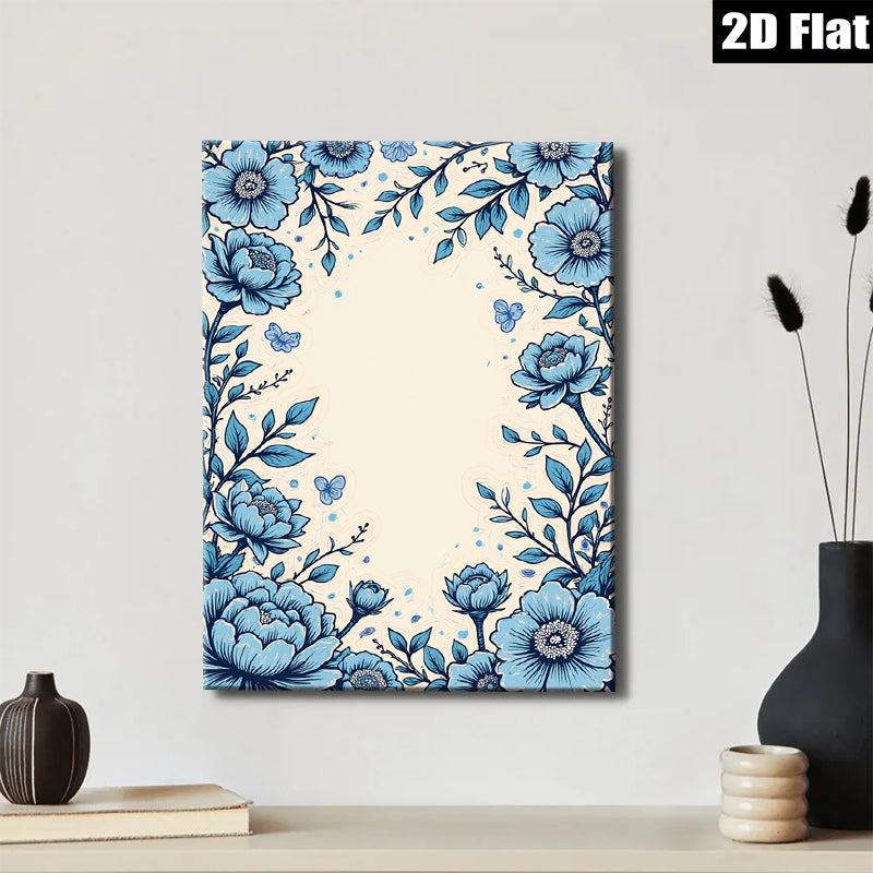 2D flat 1pc botanical floral wall art prints blue blossoms dining room living room bedroom gallery wrapped canvas farmhouse modern minimalist