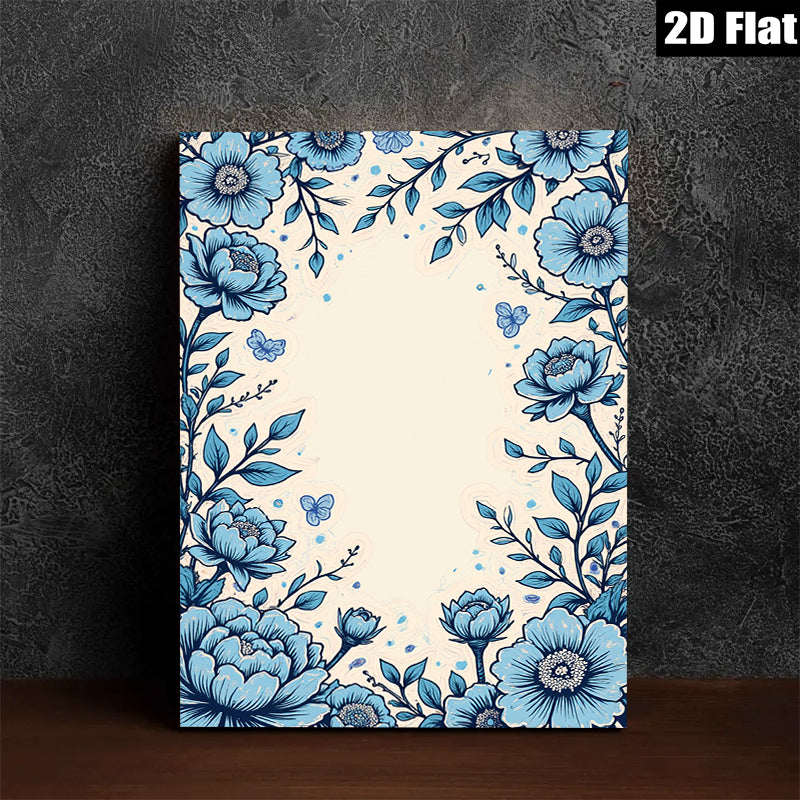 2D flat 1pc botanical floral wall art prints blue blossoms dining room living room bedroom gallery wrapped canvas farmhouse modern minimalist