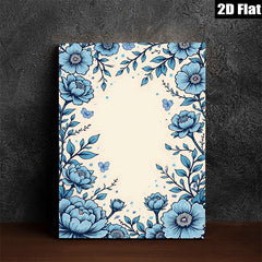 2D flat 1pc botanical floral wall art prints blue blossoms dining room living room bedroom gallery wrapped canvas farmhouse modern minimalist