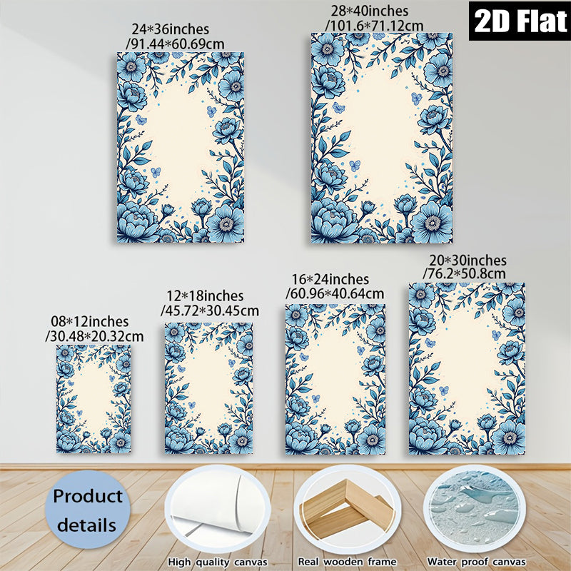 2D flat 1pc botanical floral wall art prints blue blossoms dining room living room bedroom gallery wrapped canvas farmhouse modern minimalist