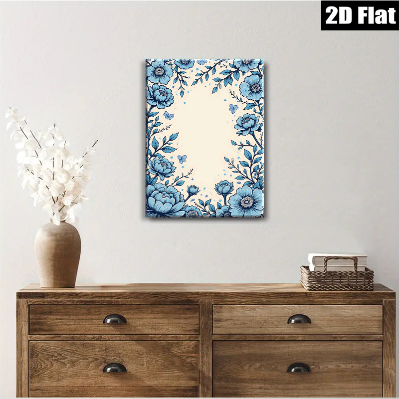 2D flat 1pc botanical floral wall art prints blue blossoms dining room living room bedroom gallery wrapped canvas farmhouse modern minimalist