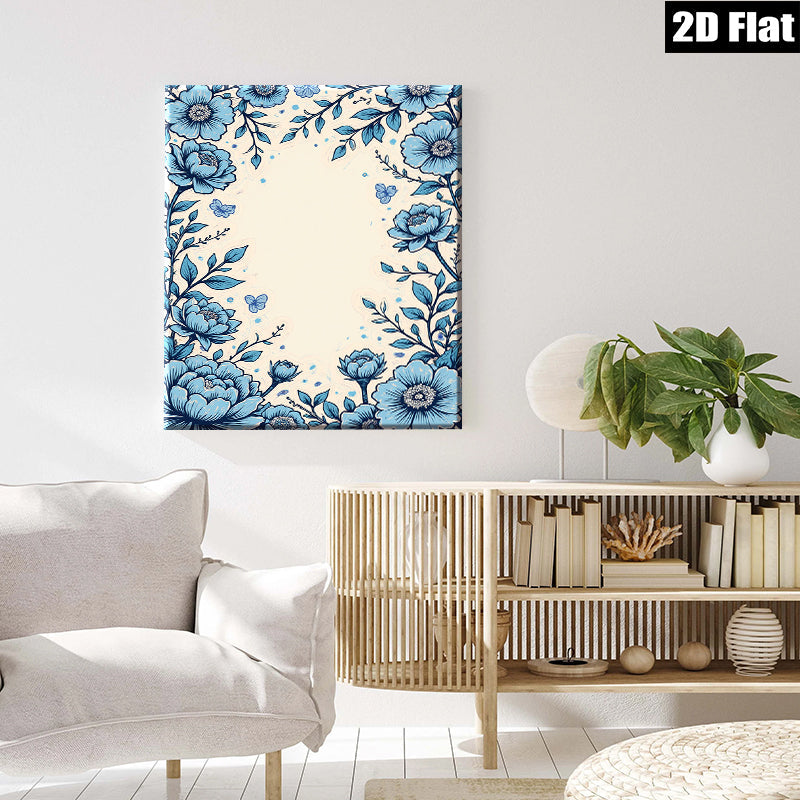 2D flat 1pc botanical floral wall art prints blue blossoms dining room living room bedroom gallery wrapped canvas farmhouse modern minimalist