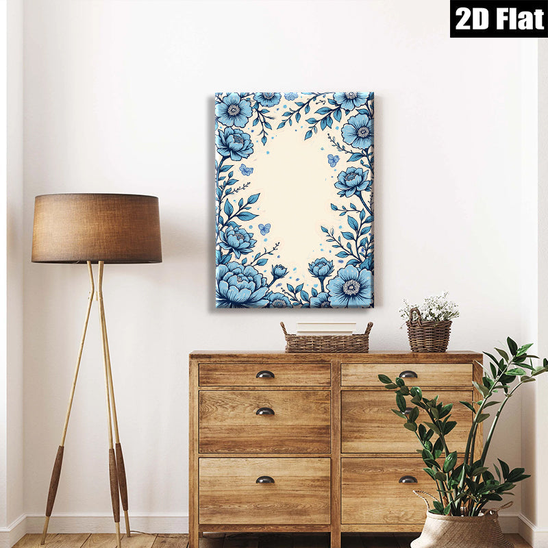 2D flat 1pc botanical floral wall art prints blue blossoms dining room living room bedroom gallery wrapped canvas farmhouse modern minimalist
