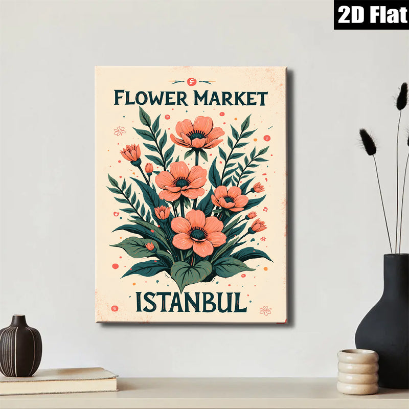 2D flat 1pc botanical floral wall art vibrant orange poppies dining room bedroom gallery wrapped canvas modern farmhouse decor cozy living room statement piece