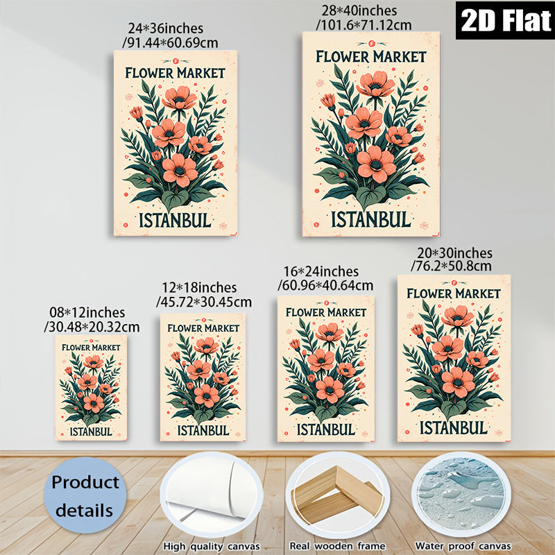 2D flat 1pc botanical floral wall art vibrant orange poppies dining room bedroom gallery wrapped canvas modern farmhouse decor cozy living room statement piece