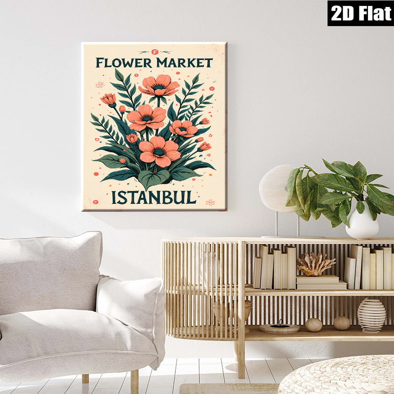 2D flat 1pc botanical floral wall art vibrant orange poppies dining room bedroom gallery wrapped canvas modern farmhouse decor cozy living room statement piece