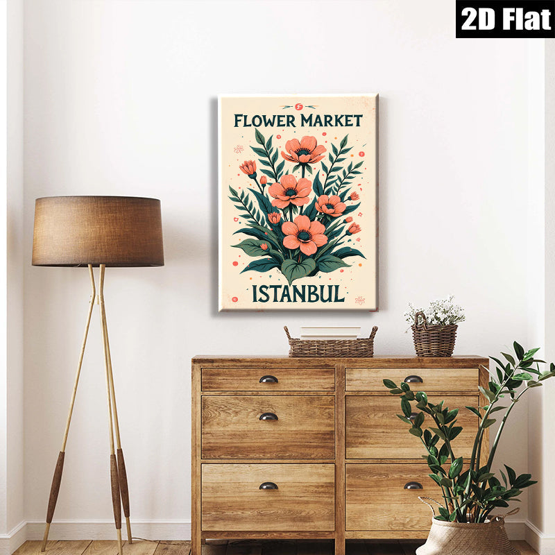 2D flat 1pc botanical floral wall art vibrant orange poppies dining room bedroom gallery wrapped canvas modern farmhouse decor cozy living room statement piece