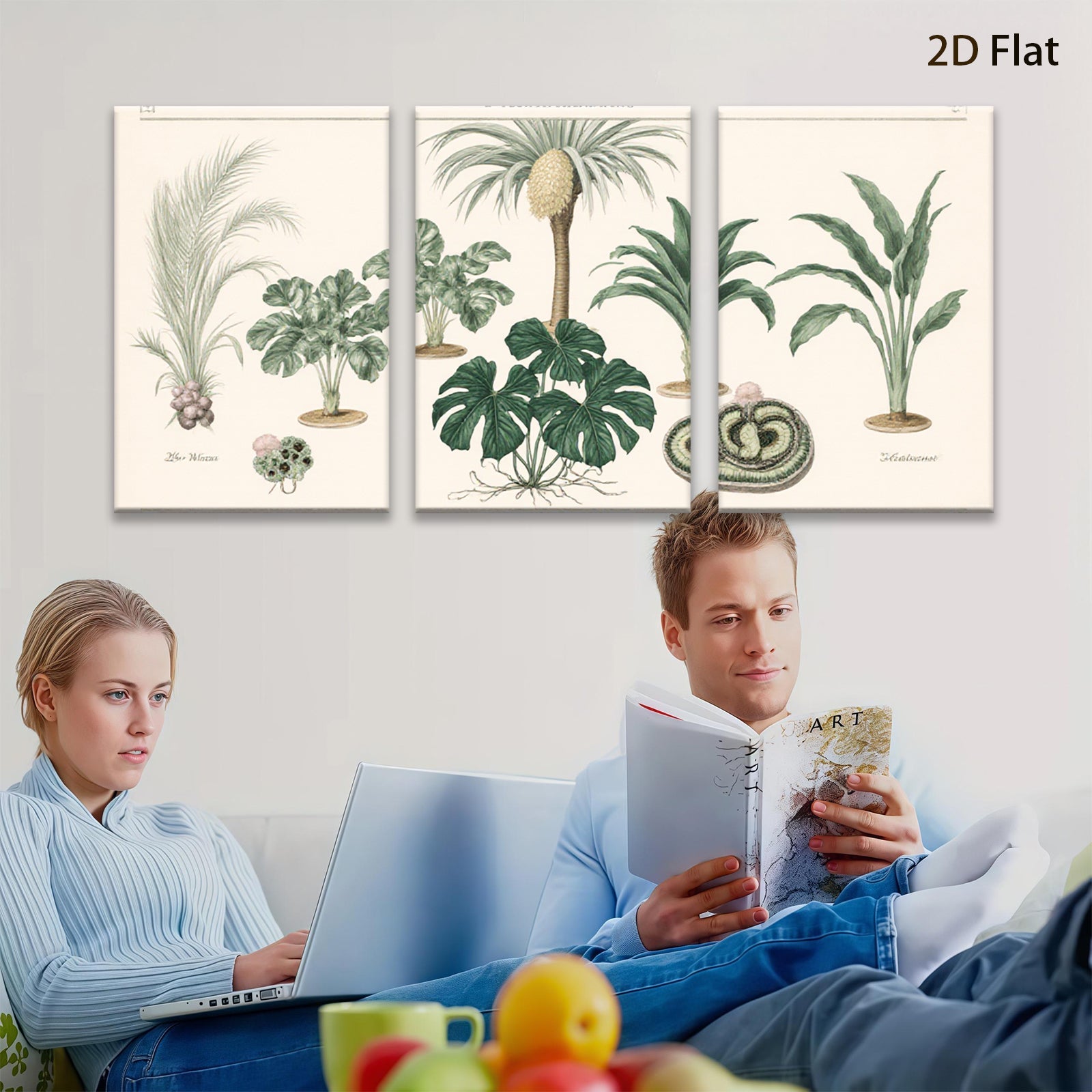 2D flat 1pc botanical illustration palm leaf print gallery wall art modern farmhouse living room decor bedroom accent coastal vibe