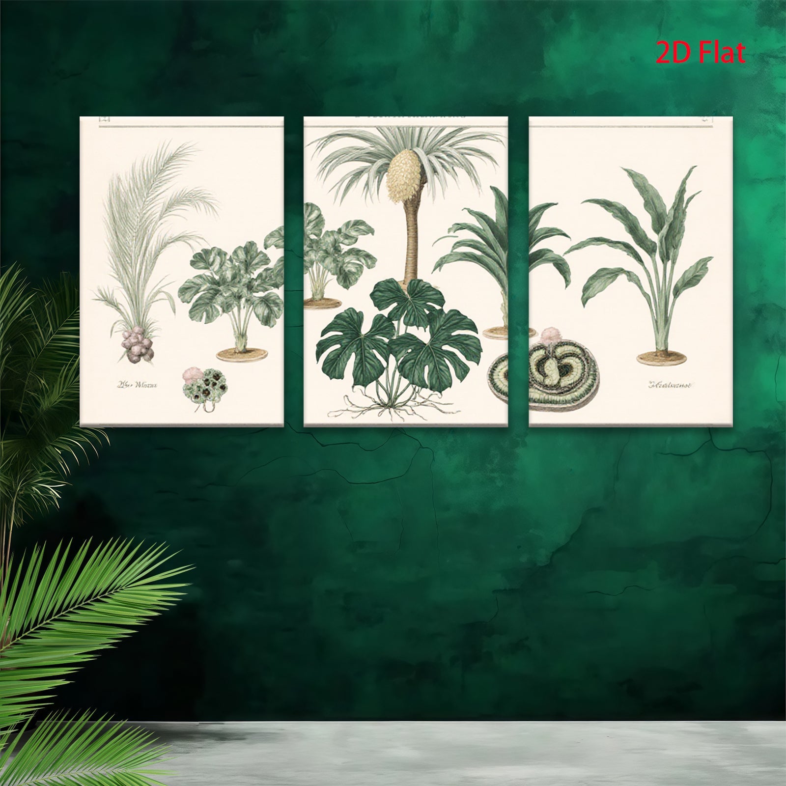 2D flat 1pc botanical illustration palm leaf print gallery wall art modern farmhouse living room decor bedroom accent coastal vibe