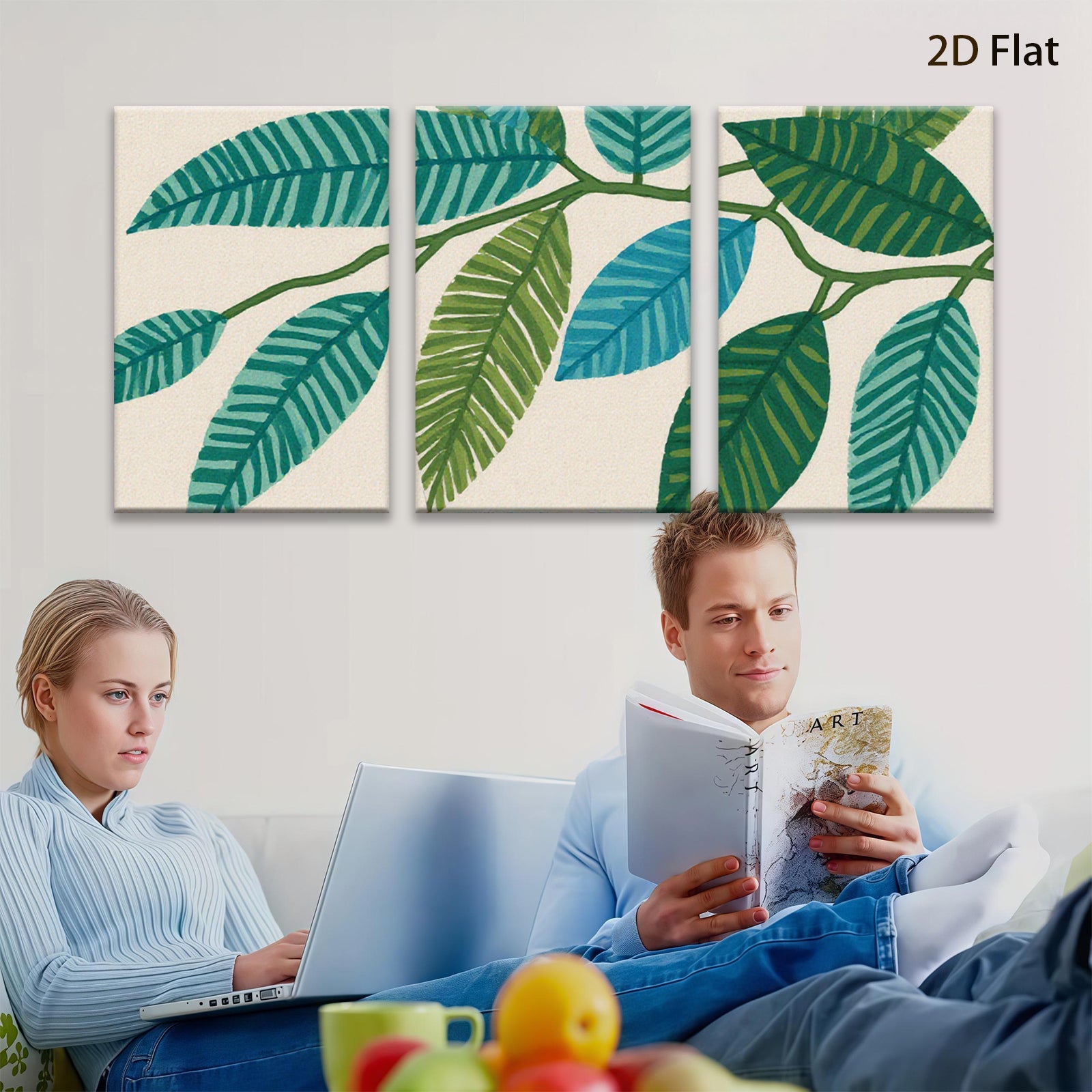 2D flat 1pc botanical leaf wall art modern farmhouse living room bedroom decor gallery wrapped canvas prints cozy aesthetic trending now