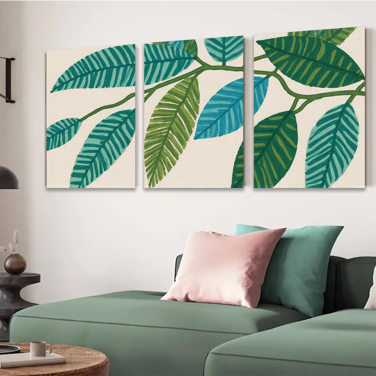 2D flat 1pc botanical leaf wall art modern farmhouse living room bedroom decor gallery wrapped canvas prints cozy aesthetic trending now