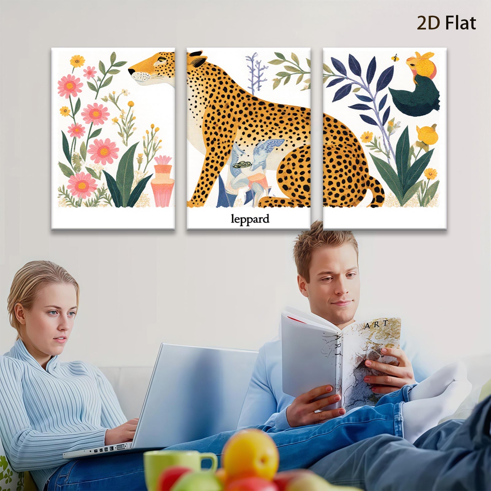 2D flat 1pc botanical leopard wall art nursery bedroom living room decor farmhouse style gallery wrapped canvas prints