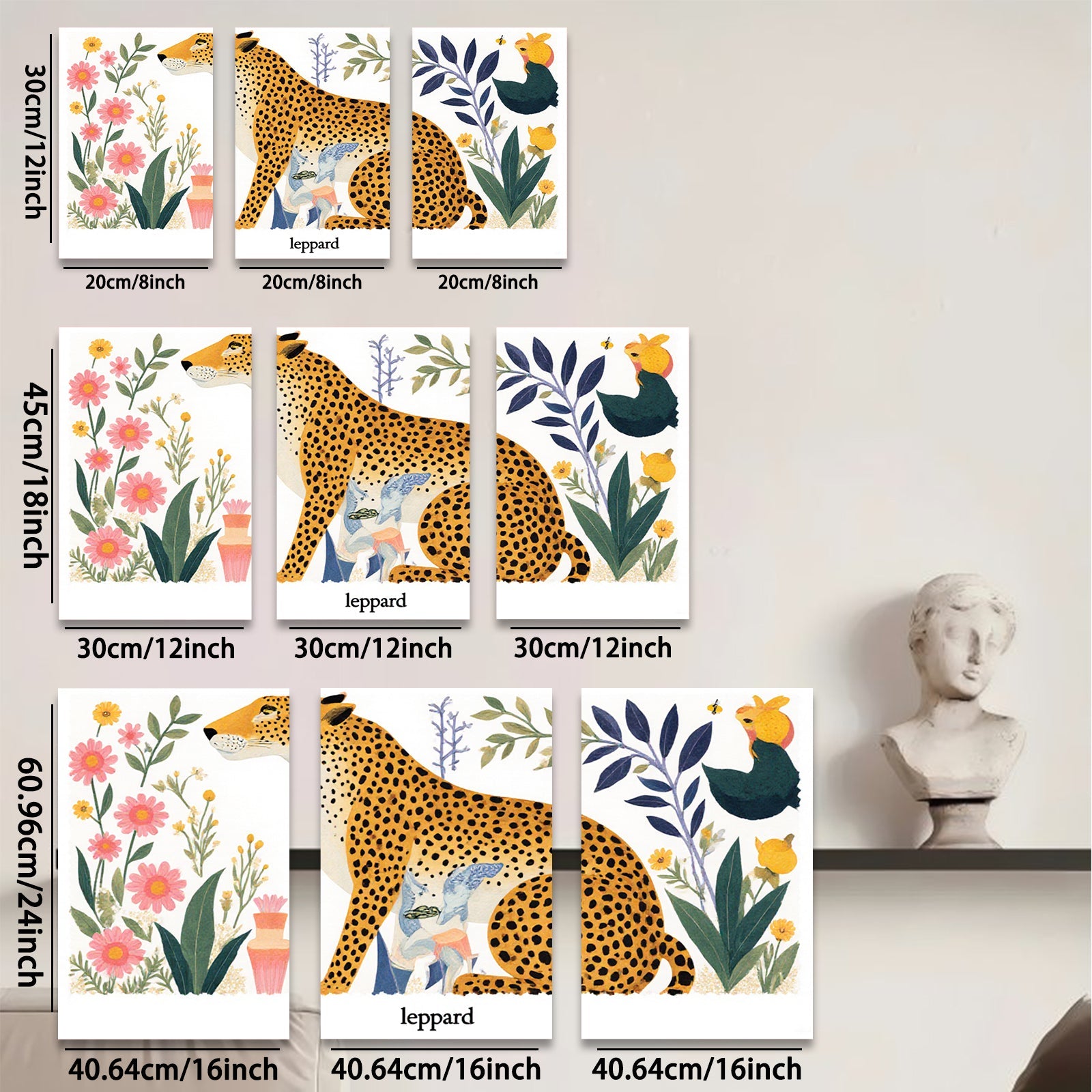 2D flat 1pc botanical leopard wall art nursery bedroom living room decor farmhouse style gallery wrapped canvas prints