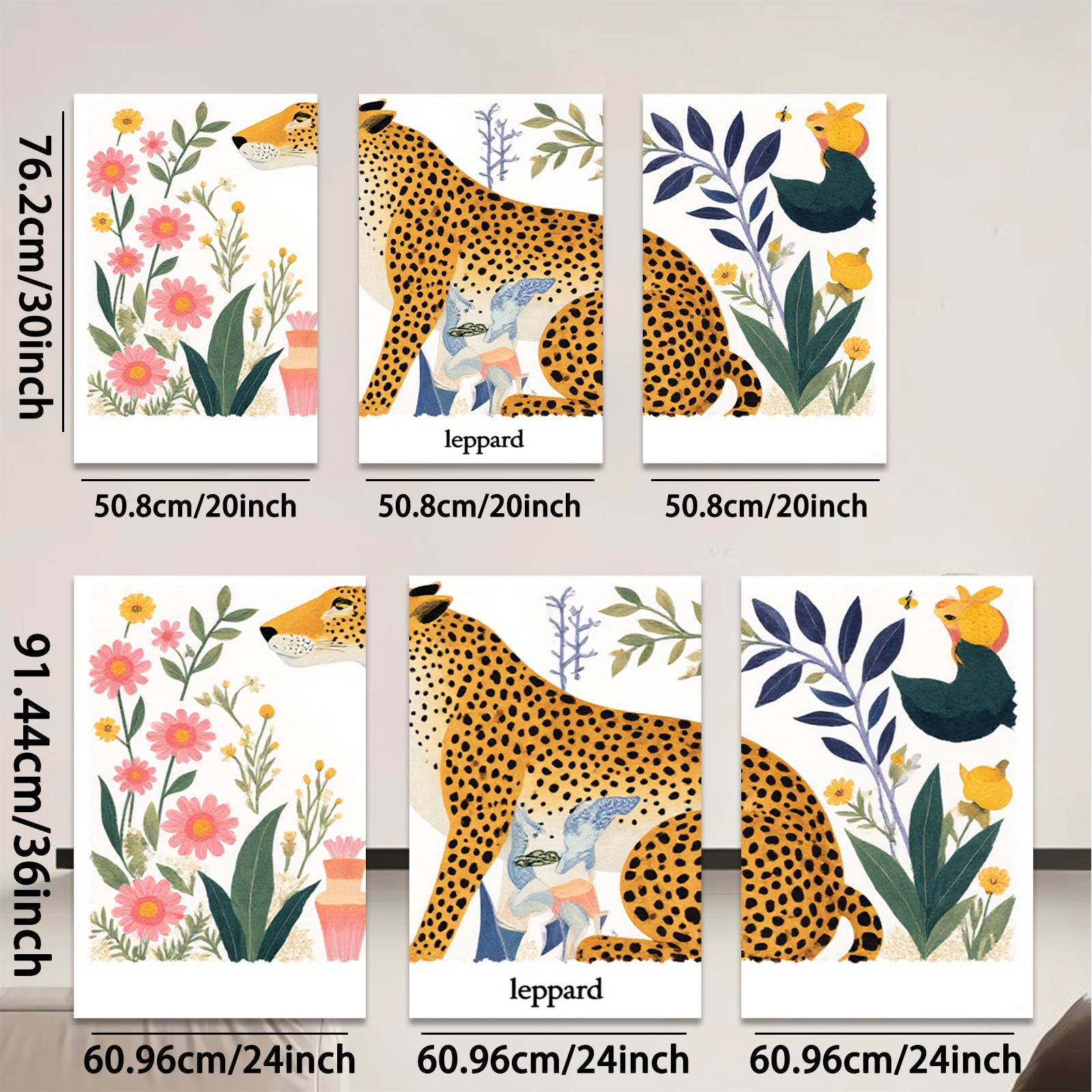 2D flat 1pc botanical leopard wall art nursery bedroom living room decor farmhouse style gallery wrapped canvas prints