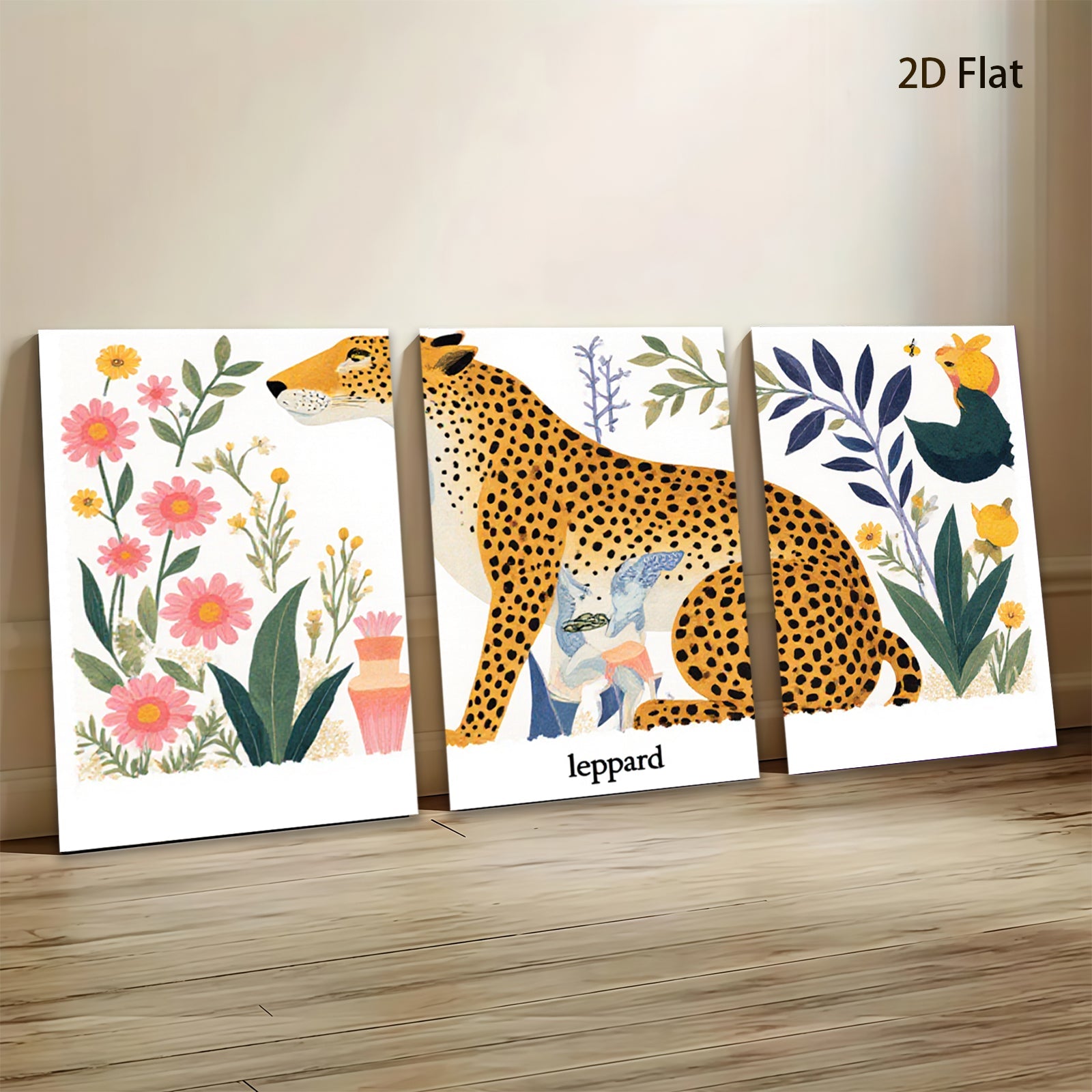 2D flat 1pc botanical leopard wall art nursery bedroom living room decor farmhouse style gallery wrapped canvas prints