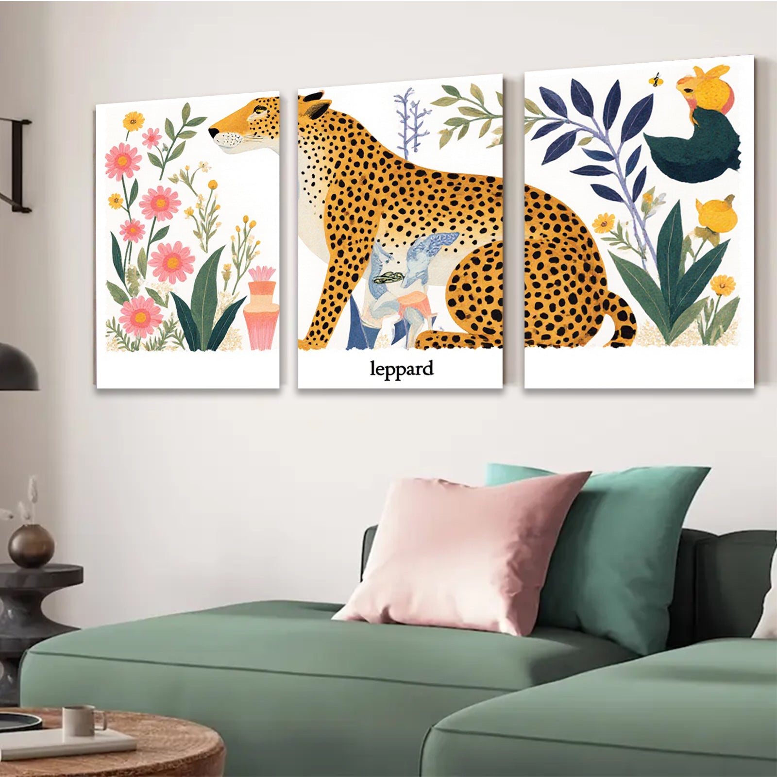 2D flat 1pc botanical leopard wall art nursery bedroom living room decor farmhouse style gallery wrapped canvas prints