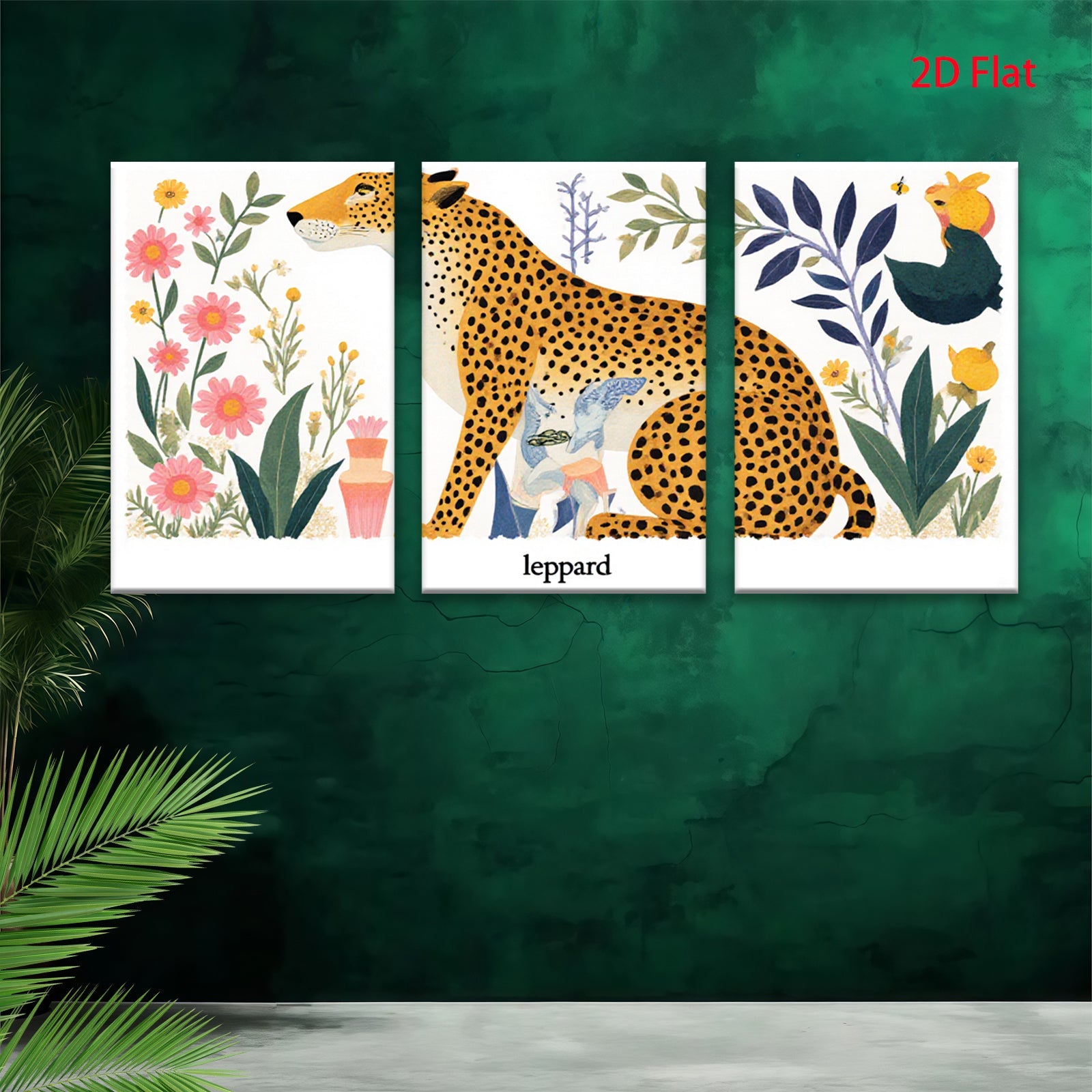 2D flat 1pc botanical leopard wall art nursery bedroom living room decor farmhouse style gallery wrapped canvas prints