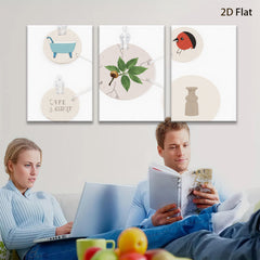 2D flat 1pc botanical study with bird vase farmhouse wall art decor living room bedroom gallery wrapped canvas print modern minimalist aesthetic