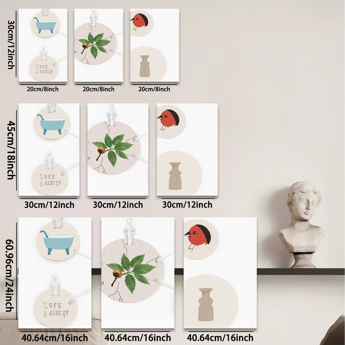 2D flat 1pc botanical study with bird vase farmhouse wall art decor living room bedroom gallery wrapped canvas print modern minimalist aesthetic
