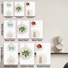 2D flat 1pc botanical study with bird vase farmhouse wall art decor living room bedroom gallery wrapped canvas print modern minimalist aesthetic