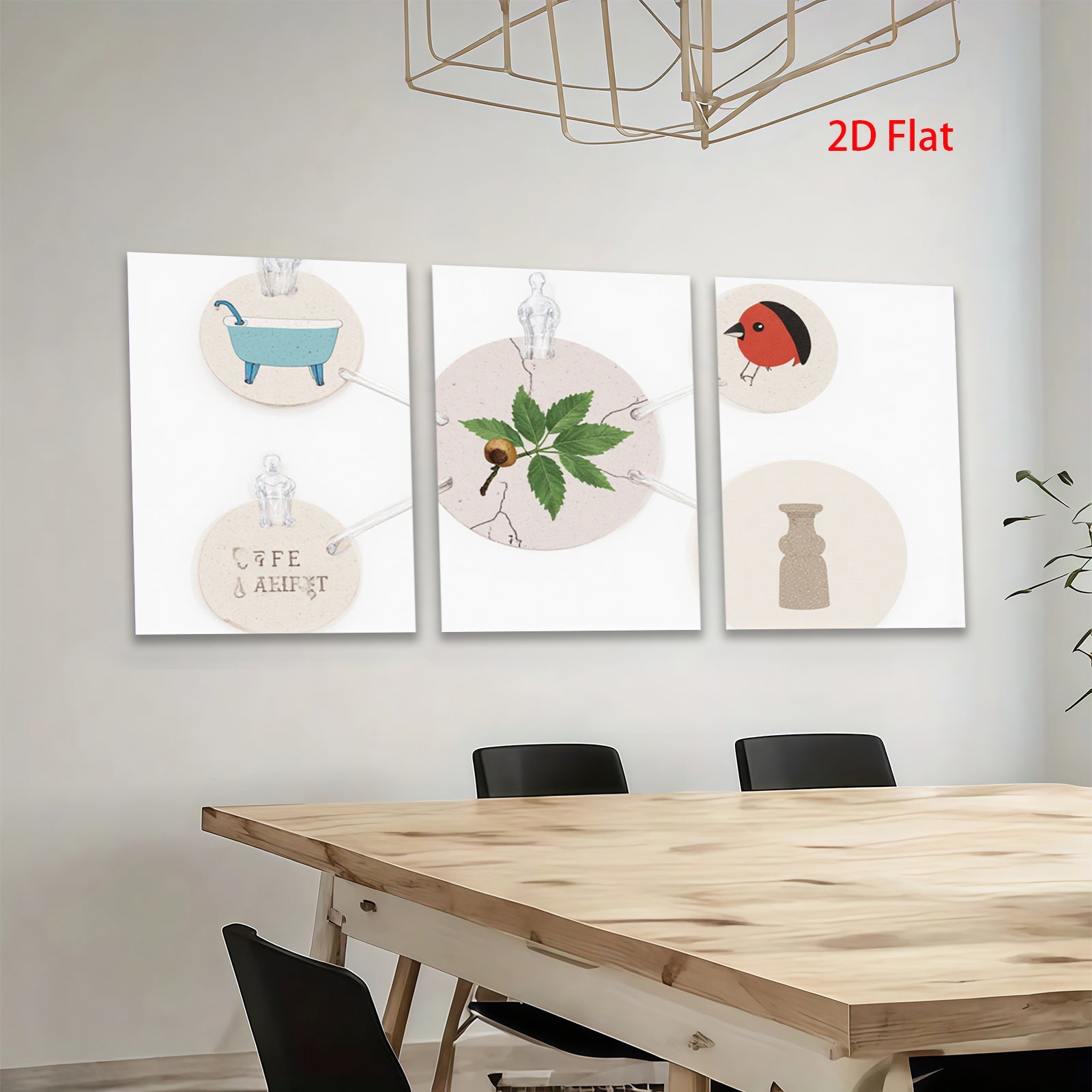 2D flat 1pc botanical study with bird vase farmhouse wall art decor living room bedroom gallery wrapped canvas print modern minimalist aesthetic