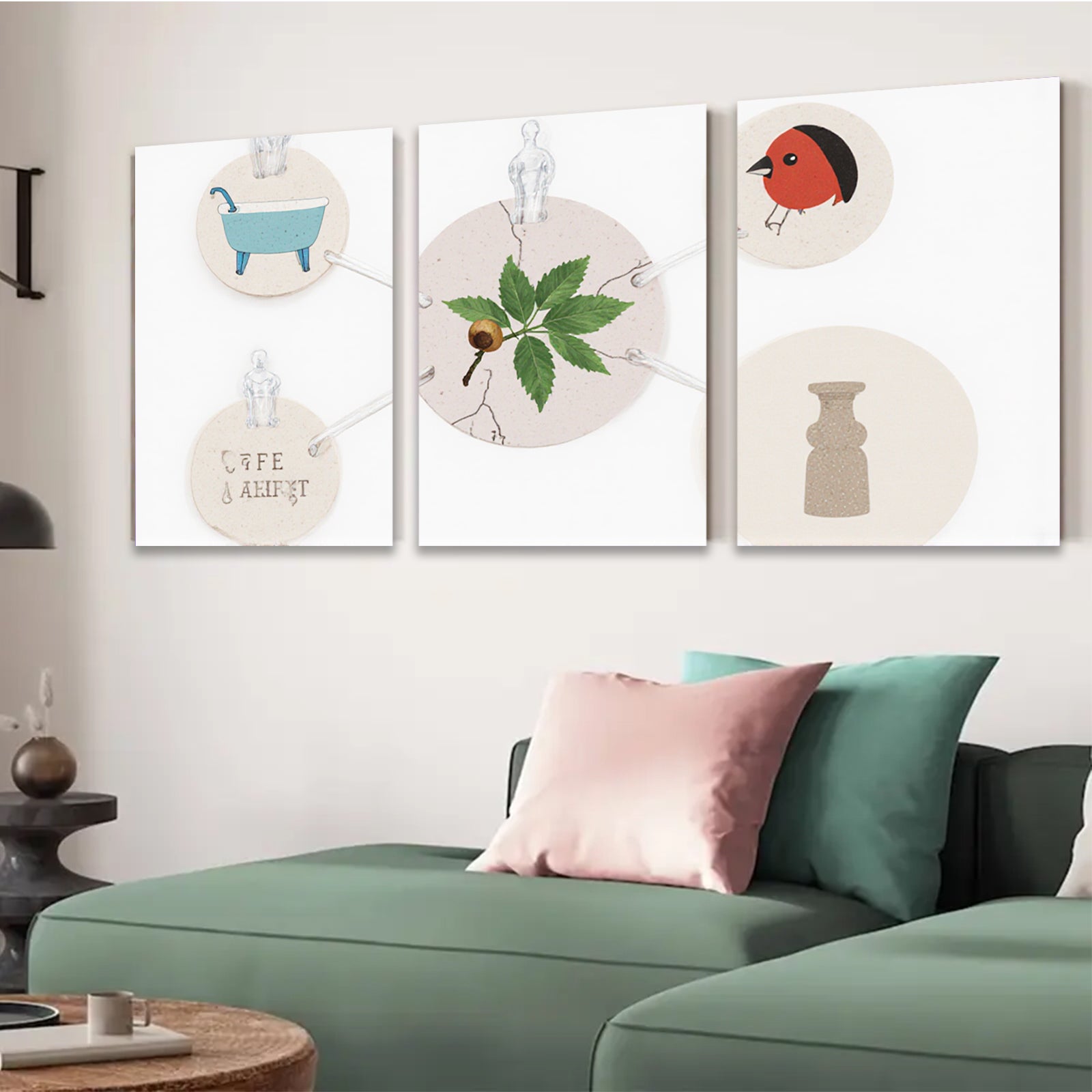 2D flat 1pc botanical study with bird vase farmhouse wall art decor living room bedroom gallery wrapped canvas print modern minimalist aesthetic