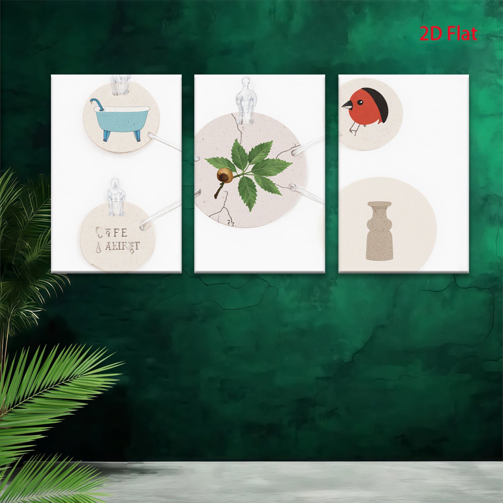 2D flat 1pc botanical study with bird vase farmhouse wall art decor living room bedroom gallery wrapped canvas print modern minimalist aesthetic