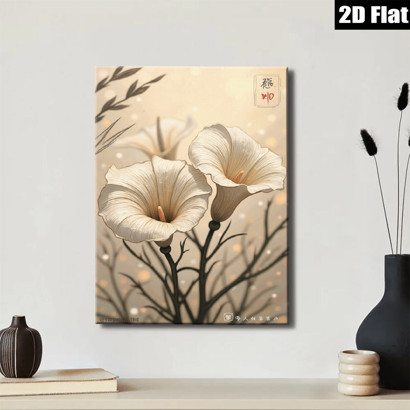 2D flat 1pc botanical wall art delicate floral painting modern farmhouse decor living room bedroom gallery wrapped canvas print cozy home accents