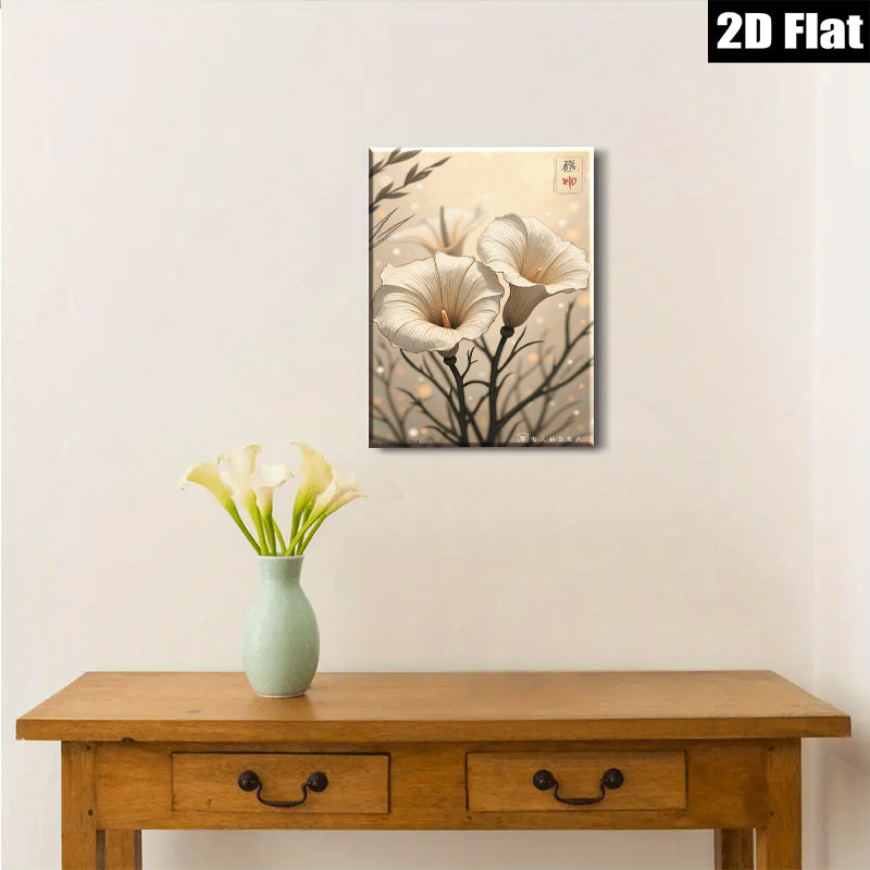 2D flat 1pc botanical wall art delicate floral painting modern farmhouse decor living room bedroom gallery wrapped canvas print cozy home accents