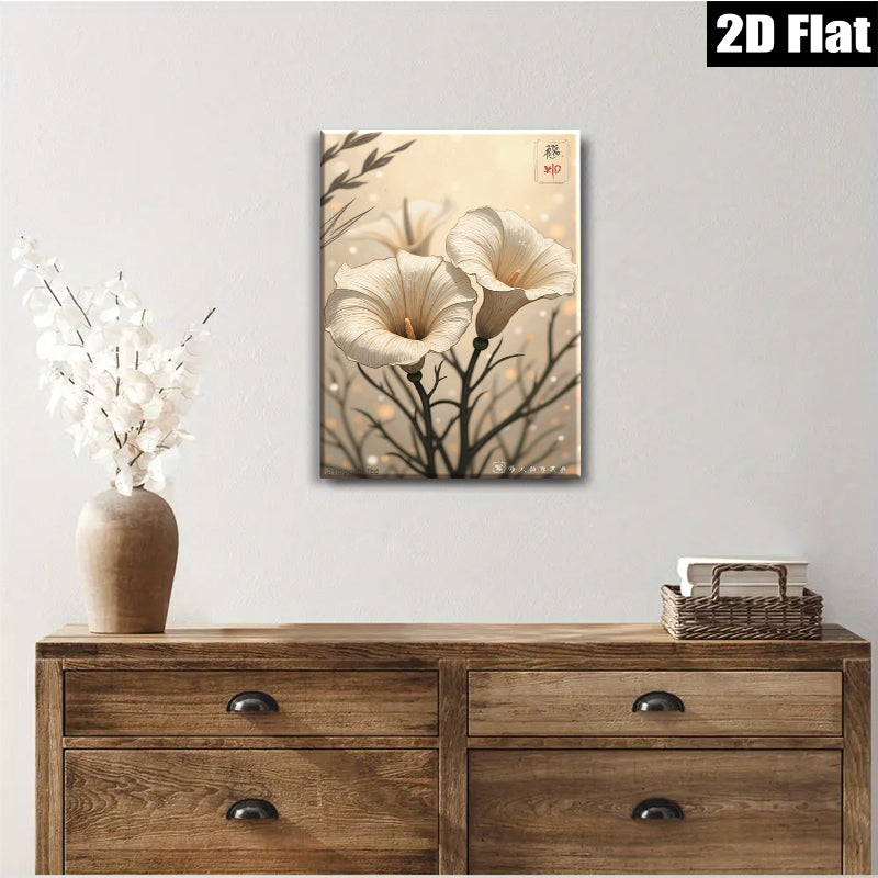 2D flat 1pc botanical wall art delicate floral painting modern farmhouse decor living room bedroom gallery wrapped canvas print cozy home accents