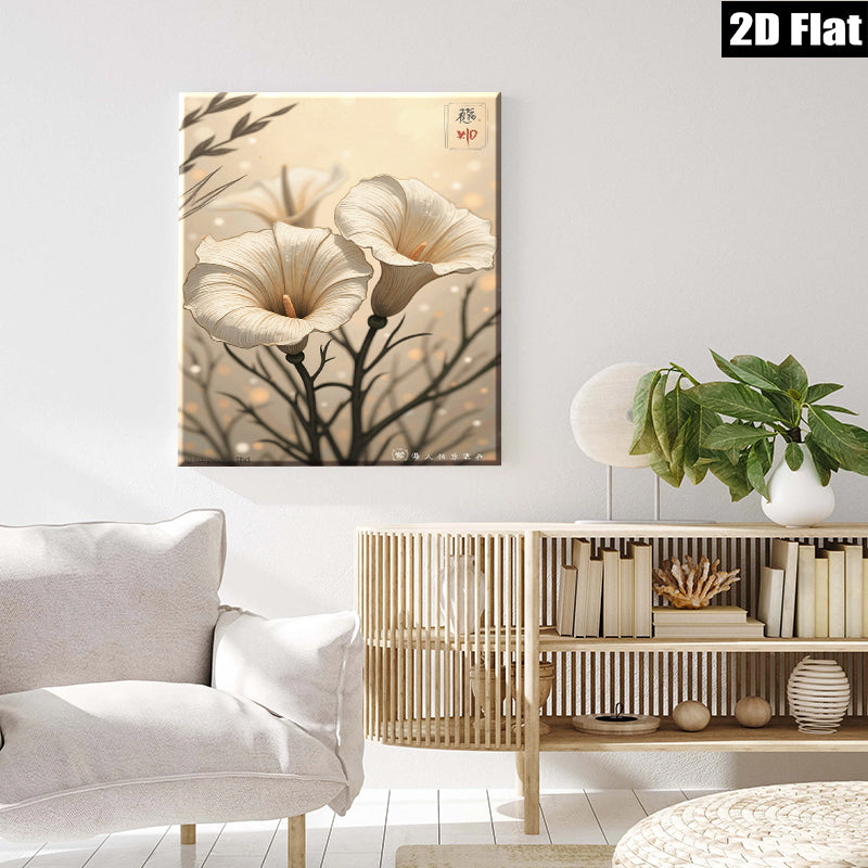 2D flat 1pc botanical wall art delicate floral painting modern farmhouse decor living room bedroom gallery wrapped canvas print cozy home accents