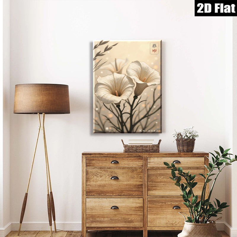2D flat 1pc botanical wall art delicate floral painting modern farmhouse decor living room bedroom gallery wrapped canvas print cozy home accents
