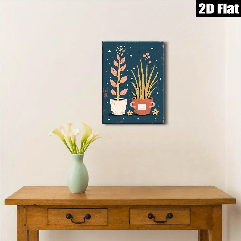 2D flat 1pc botanical wall art indoor plants farmhouse decor living room bedroom gallery wrapped canvas print modern minimalist aesthetic