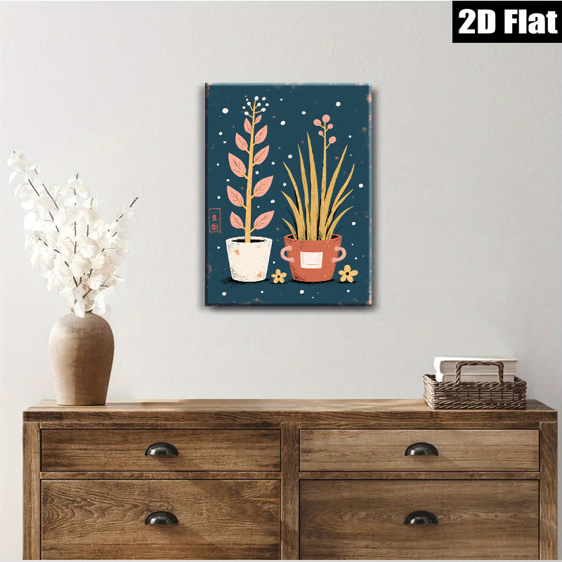2D flat 1pc botanical wall art indoor plants farmhouse decor living room bedroom gallery wrapped canvas print modern minimalist aesthetic