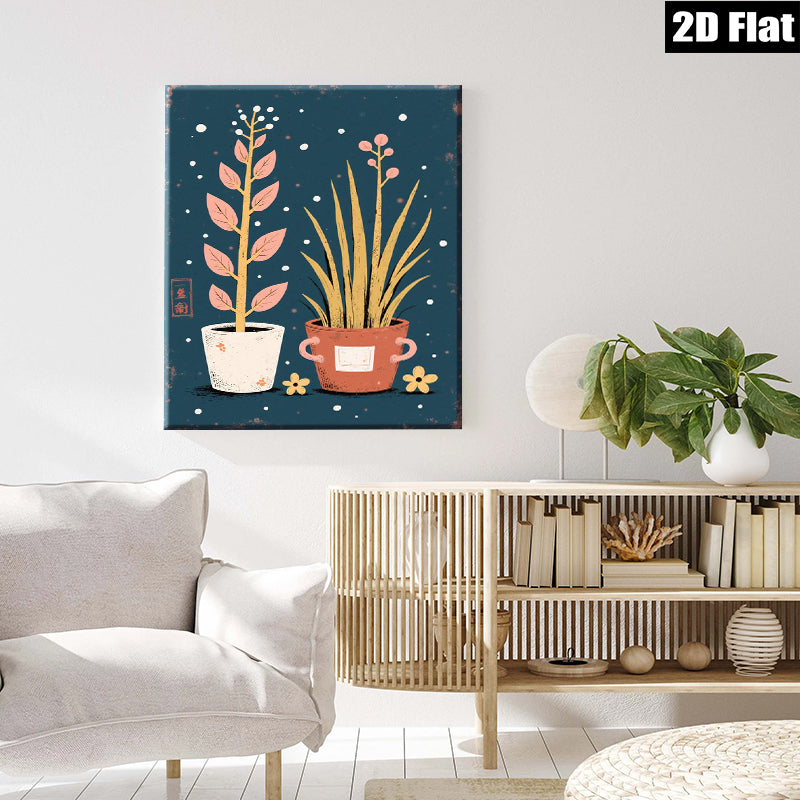 2D flat 1pc botanical wall art indoor plants farmhouse decor living room bedroom gallery wrapped canvas print modern minimalist aesthetic