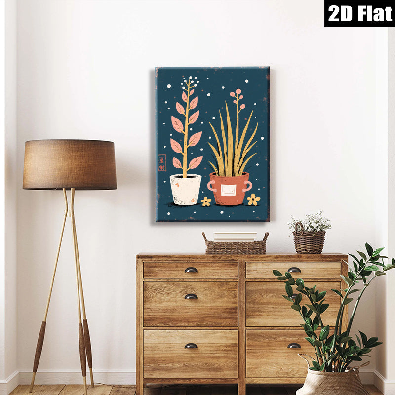 2D flat 1pc botanical wall art indoor plants farmhouse decor living room bedroom gallery wrapped canvas print modern minimalist aesthetic