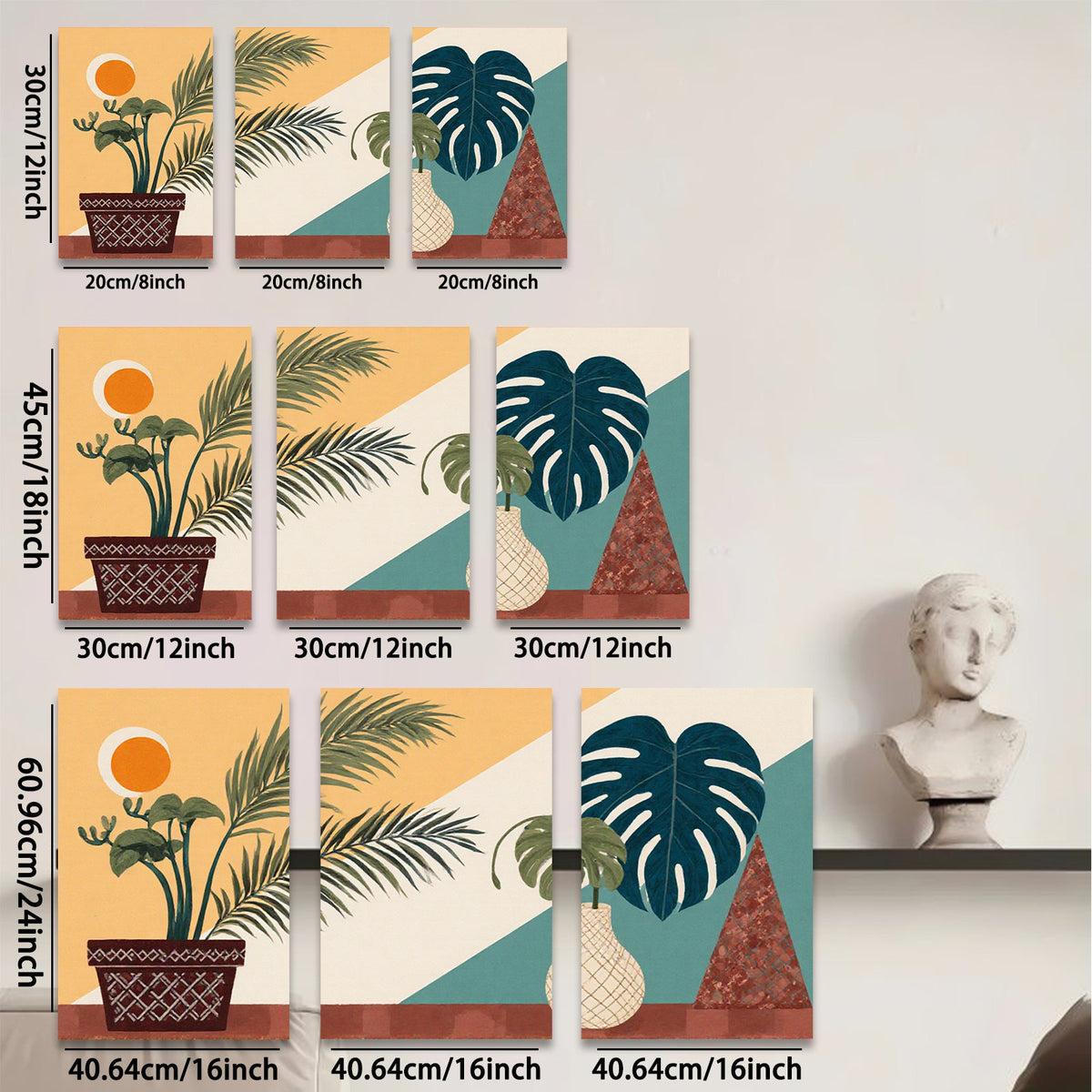 2D flat 1pc botanical wall art vibrant jungle leaves modern farmhouse gallery wrapped canvas print living room bedroom decor coastal style