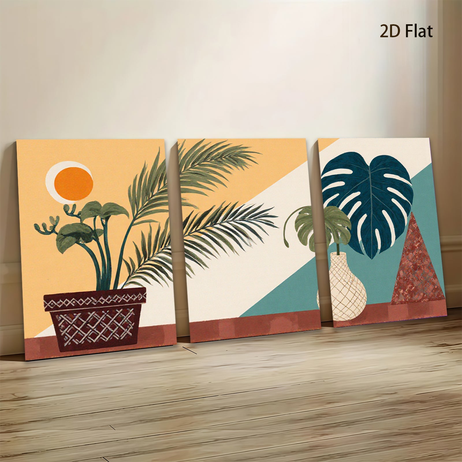 2D flat 1pc botanical wall art vibrant jungle leaves modern farmhouse gallery wrapped canvas print living room bedroom decor coastal style