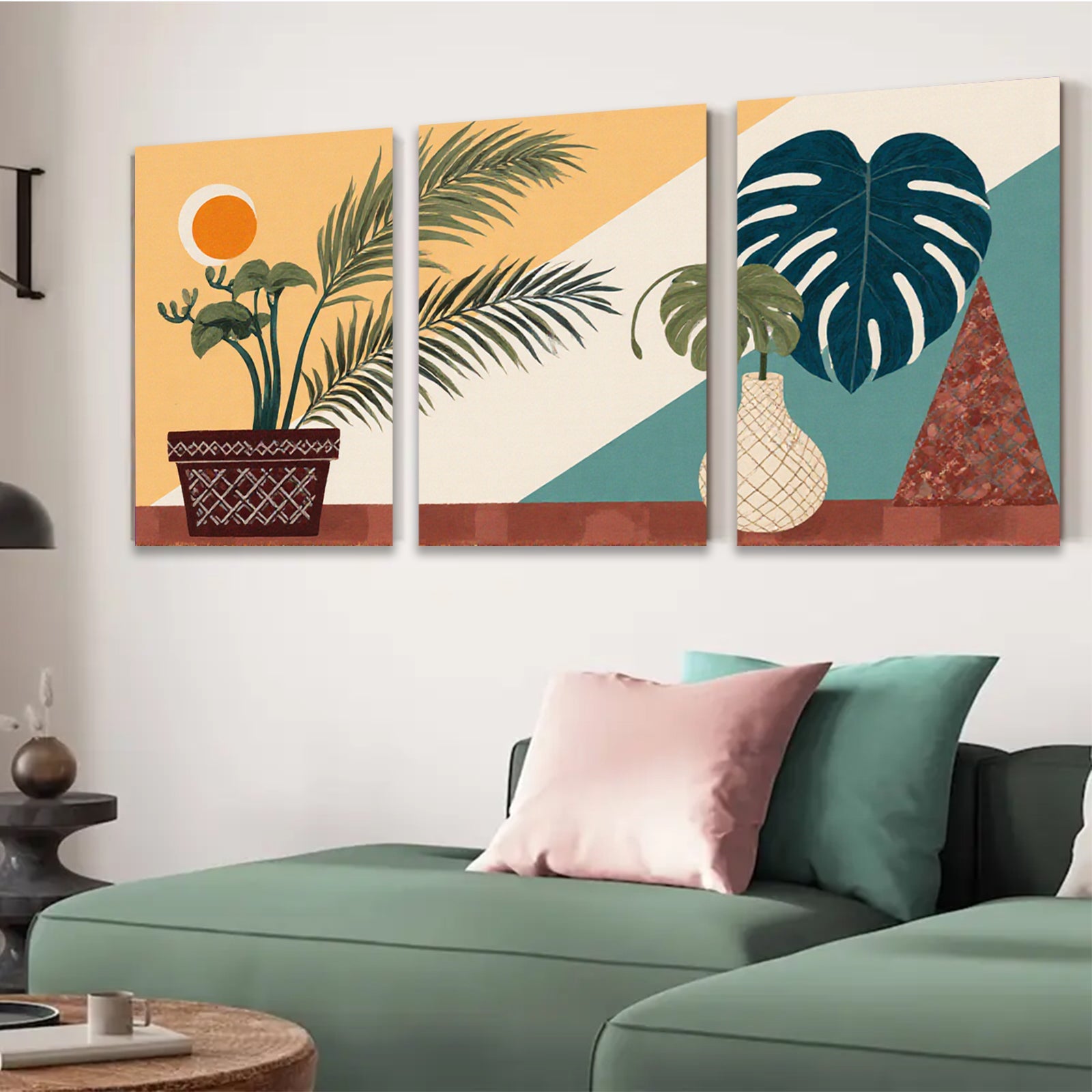 2D flat 1pc botanical wall art vibrant jungle leaves modern farmhouse gallery wrapped canvas print living room bedroom decor coastal style