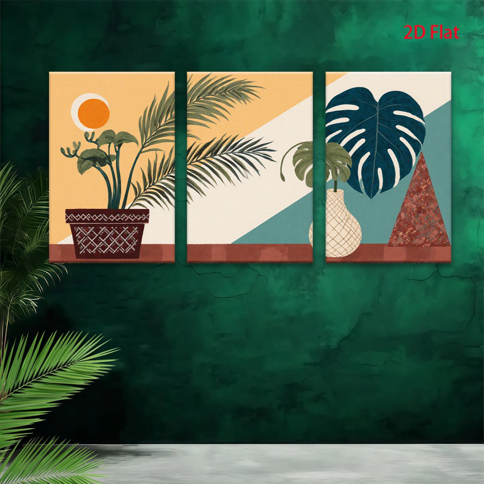 2D flat 1pc botanical wall art vibrant jungle leaves modern farmhouse gallery wrapped canvas print living room bedroom decor coastal style