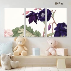 2D flat 1pc botanical wildflower bloom art print modern farmhouse wall decor living room bedroom gallery wrapped canvas beautiful cozy home