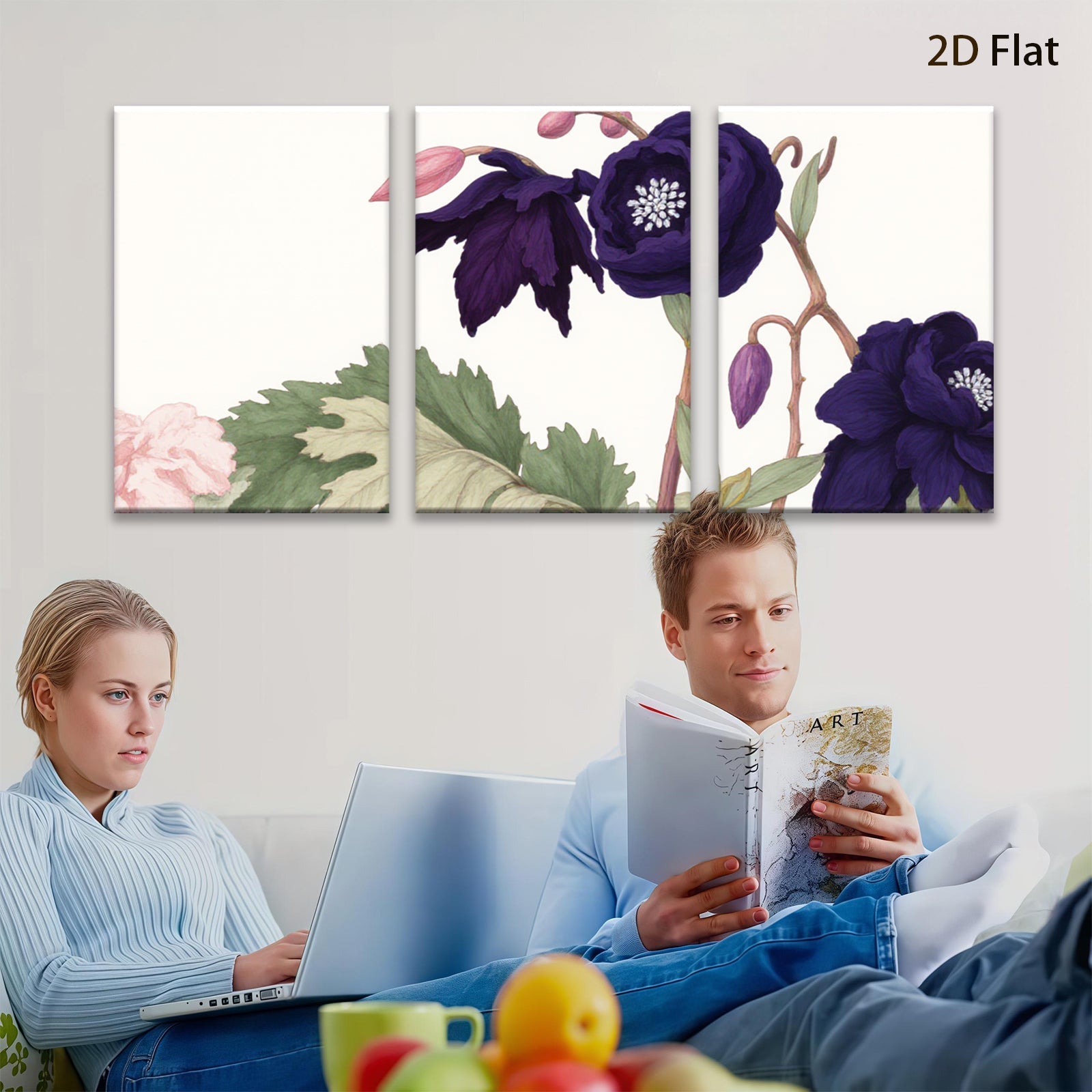 2D flat 1pc botanical wildflower bloom art print modern farmhouse wall decor living room bedroom gallery wrapped canvas beautiful cozy home