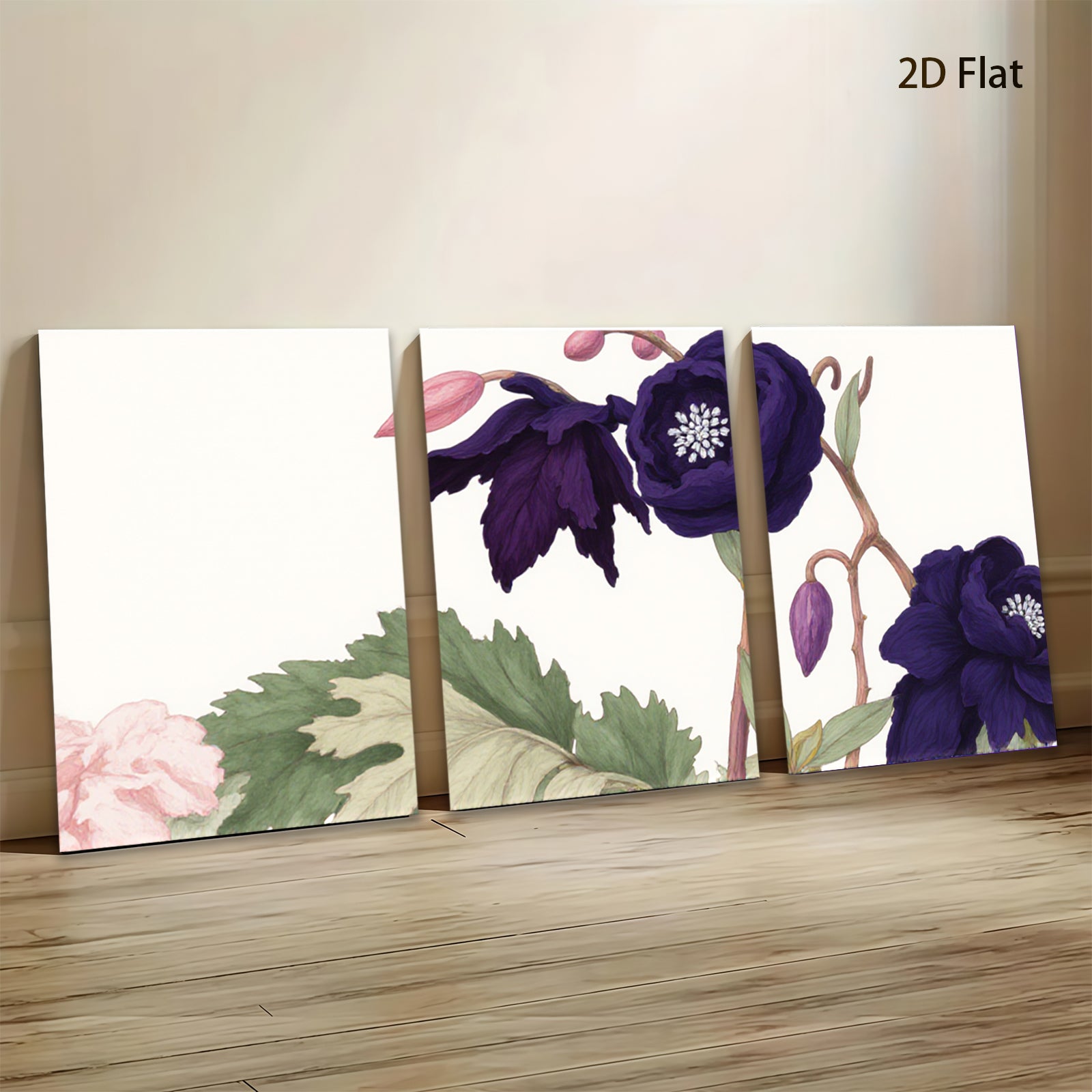 2D flat 1pc botanical wildflower bloom art print modern farmhouse wall decor living room bedroom gallery wrapped canvas beautiful cozy home