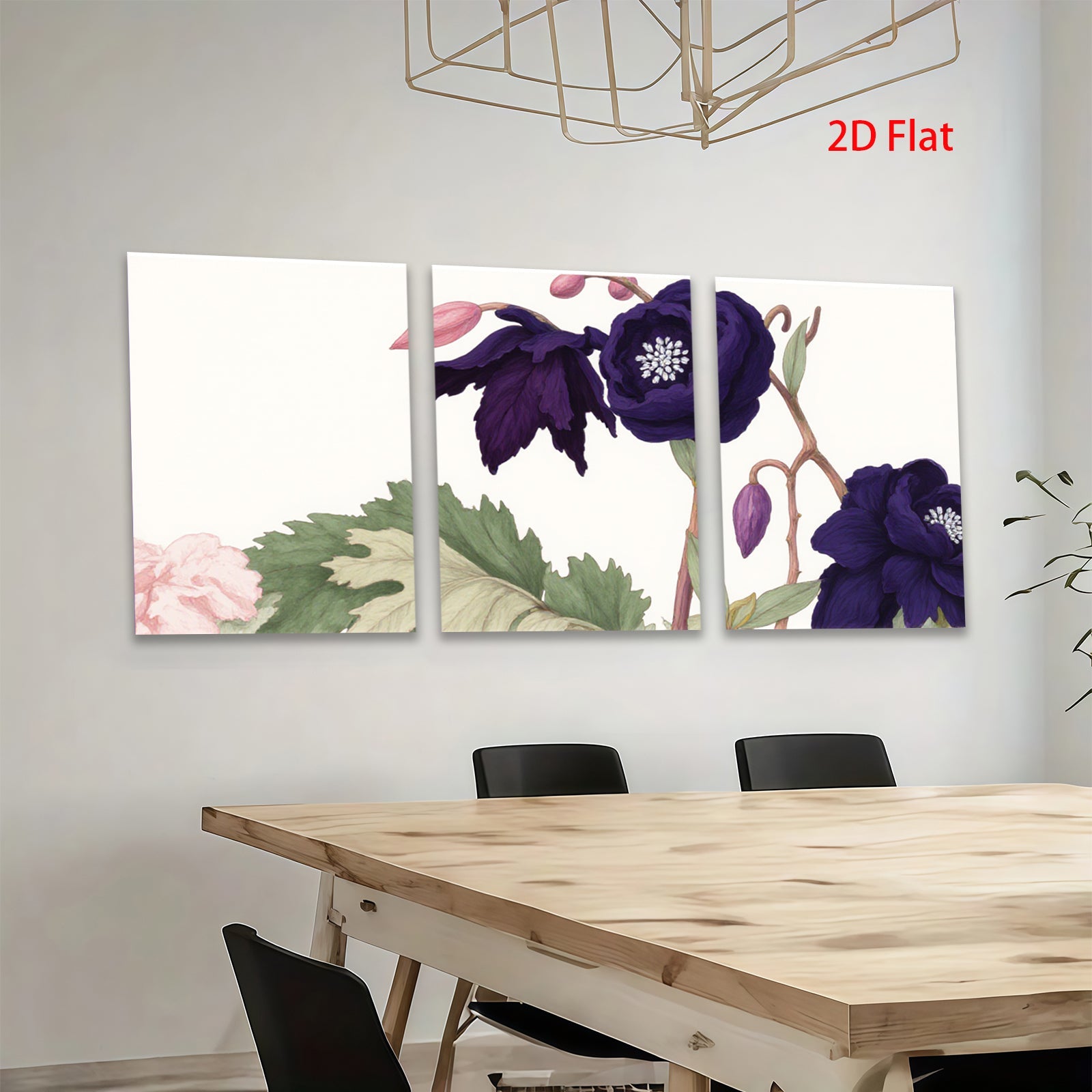 2D flat 1pc botanical wildflower bloom art print modern farmhouse wall decor living room bedroom gallery wrapped canvas beautiful cozy home