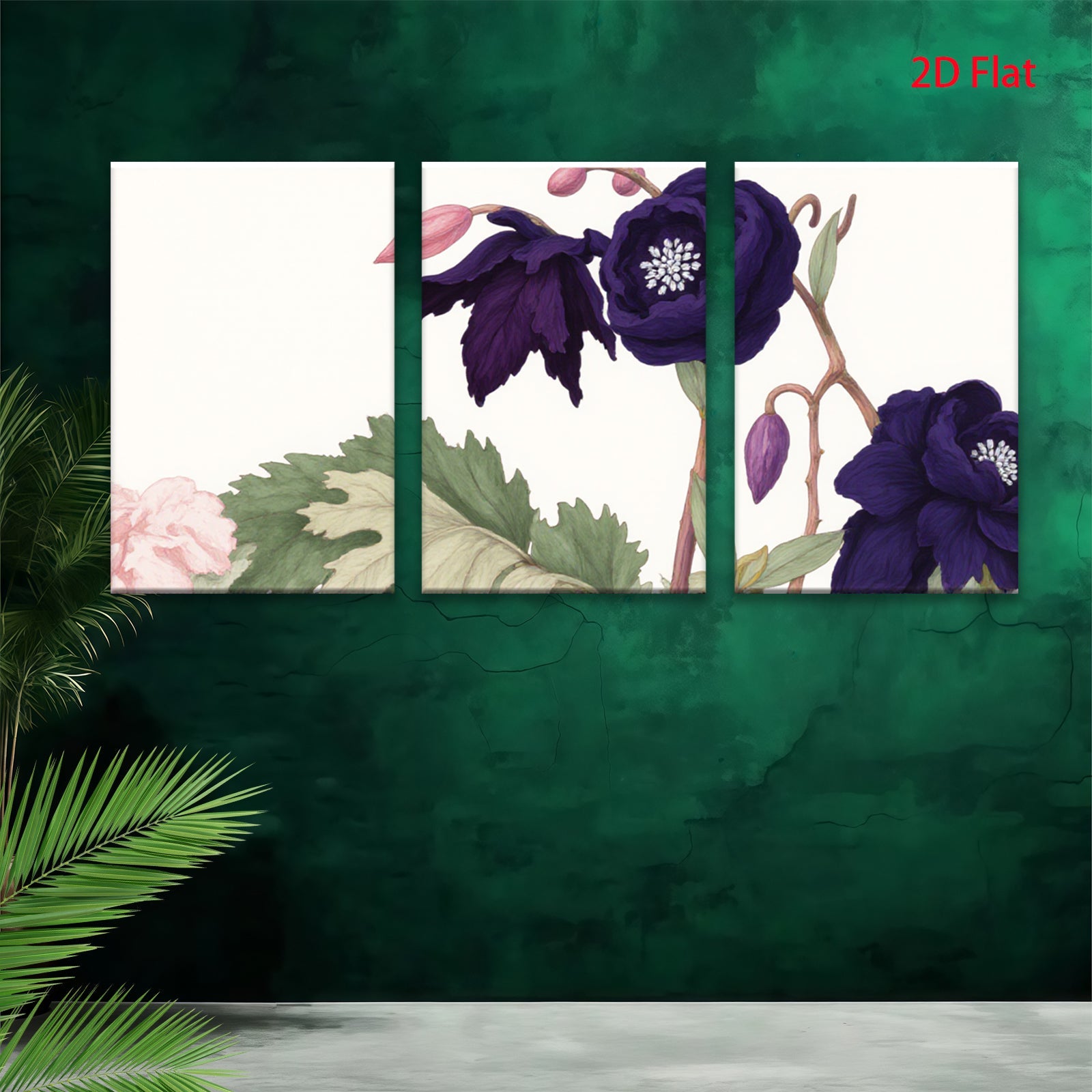 2D flat 1pc botanical wildflower bloom art print modern farmhouse wall decor living room bedroom gallery wrapped canvas beautiful cozy home