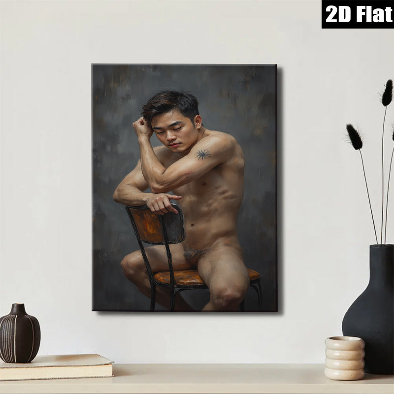 2D flat 1pc brooding male figure study dramatic portrait wall art bedroom living room modern farmhouse gallery wrapped canvas print